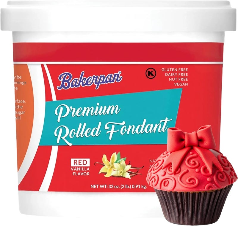 Bakerpan Premium Rolled Red Fondant for Cake Decorating - 2 Pounds, Vanilla Flavor - Image 1